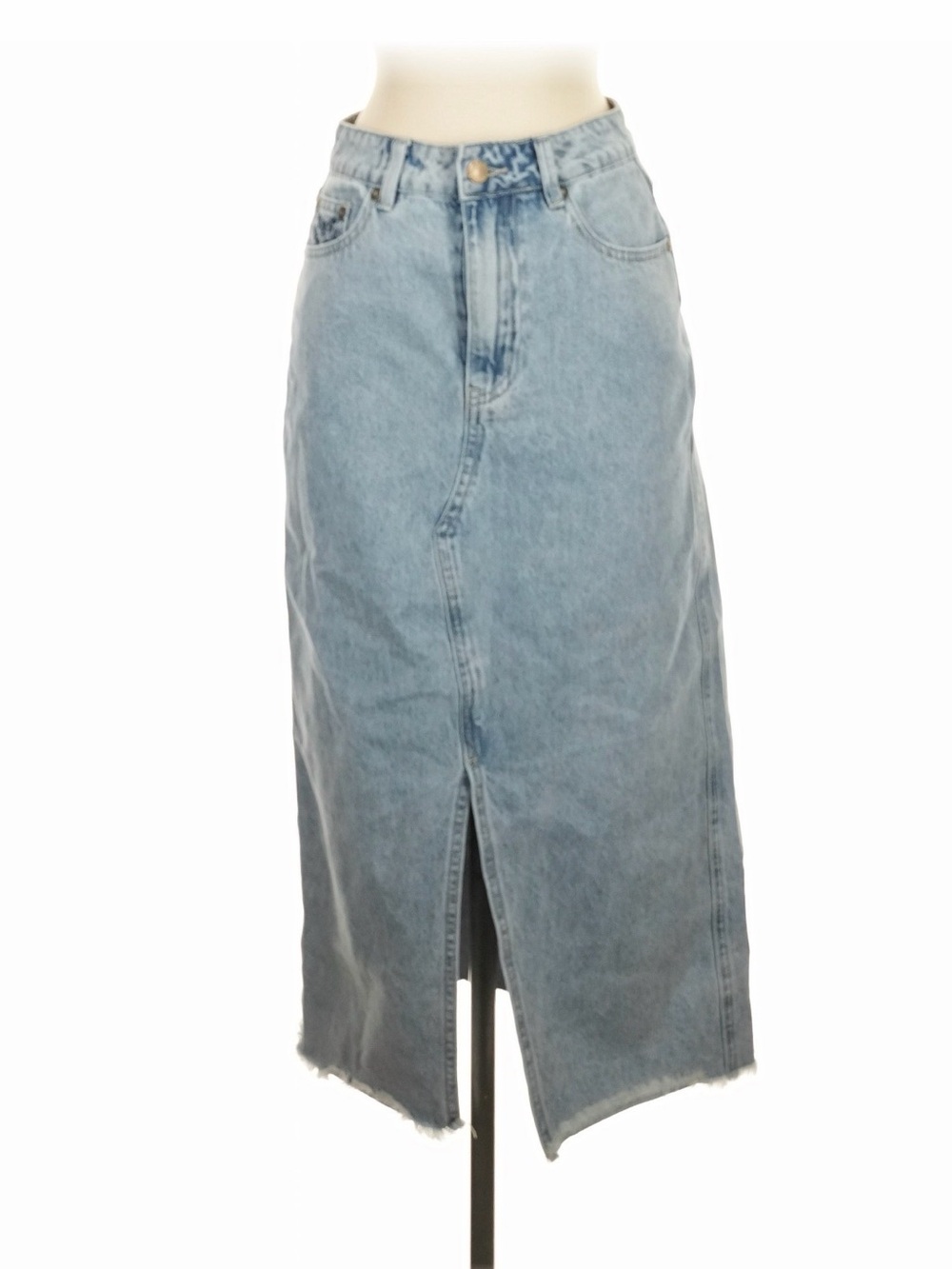 Rip Curl Faded Blue Denim Midi Skirt with Center Front Slit